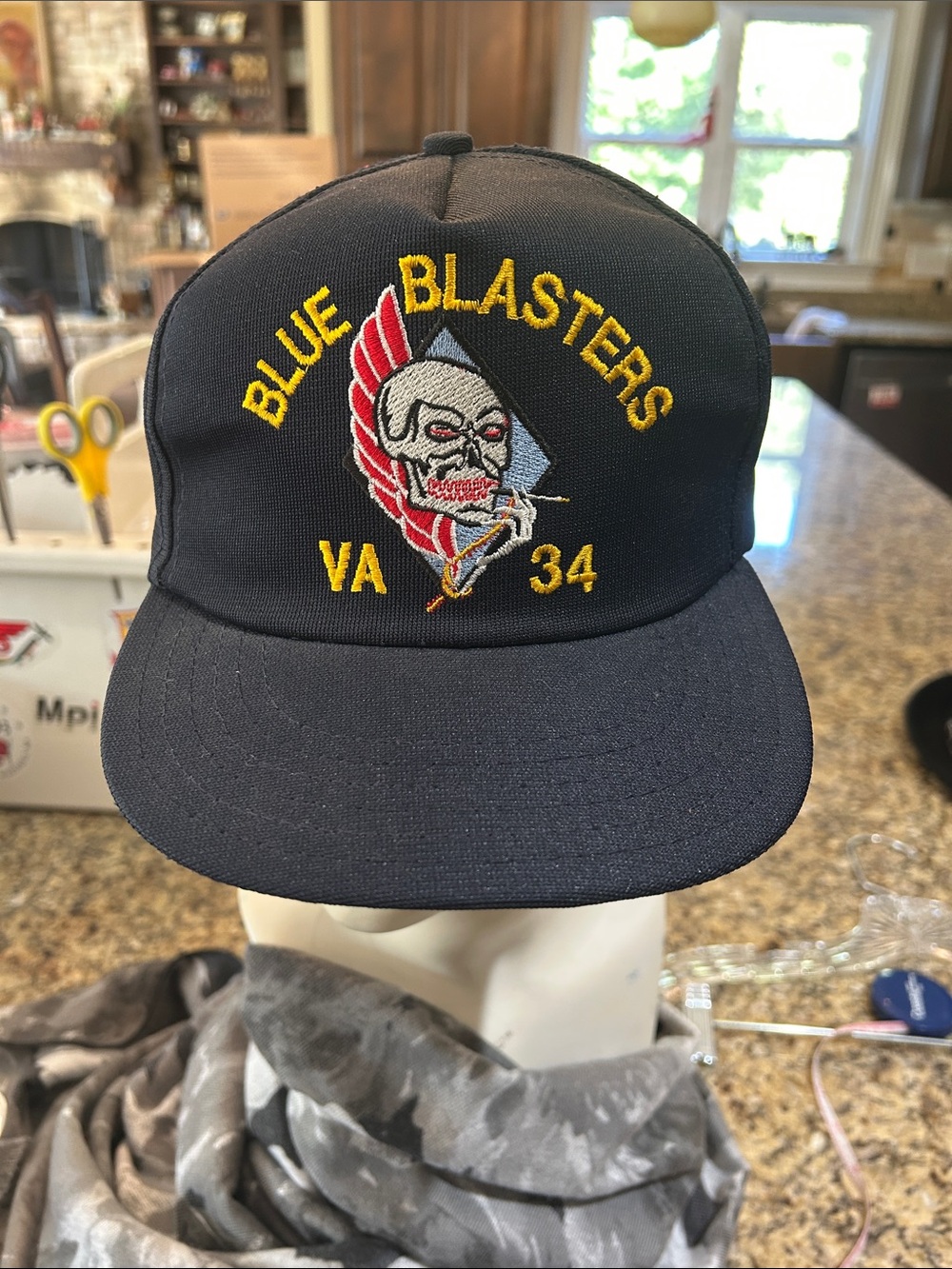 1990’s Navy Attack Squadron “Blue Blasters” VA 34 Embroidered Navy Snap-back Cap